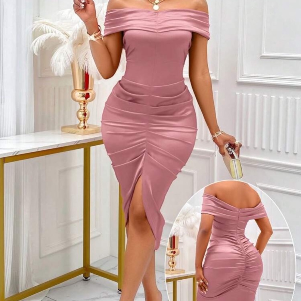 Like new Elegant Pink Off-Shoulder Dress - Picture 7 of 9